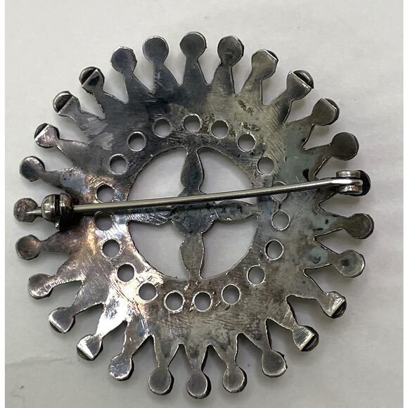 Vintage Zuni Petit Point Silver & Turquoise Brooch Pin Native American Old Pawn - Picture 5 of 11